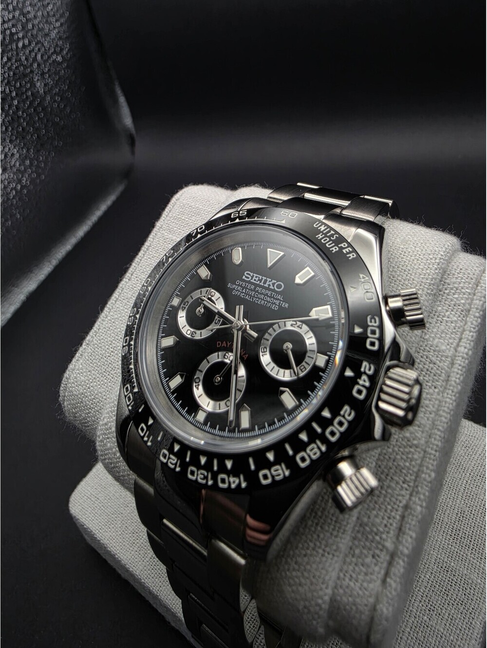 Seiko Daytona Black Chronograph Watch Mod
